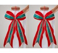 2Pc Christmas Bow Set- Red & Green