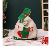 2PC Christmas Drawstring Gift Bags,Extra Large Santa Sacks,Cute Knit Xmas Wrapping Bags,Crochet Doll Presents Bags,Santa Claus Bag with Tags,Holiday Candy Apples Party (Small Green - Knit)