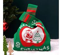 2PC Christmas Drawstring Gift Bags,Extra Large Santa Sacks,Cute Knit Xmas Wrapping Bags,Crochet Doll Presents Bags,Santa Claus Bag with Tags,Holiday Candy Apples Party (Large Green - Knit)