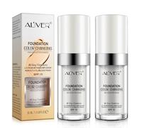 2PC Colour Changing and Moisturizing Foundation, Flawless Colour Changing Warm Skin Tone Foundation, Waterproof Liquid Foundation,Naturally, Long Lasting for Face Makeup