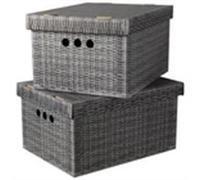 2Pc Decorative Storage Boxes Home Office Box Organiser Large - Grey Wicker