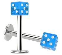 2pc Dice Labret Bar Studs 16g 1.2mm Blue Acrylic Cube 8mm Surgical Stainless Steel Lip Rings Flat Back