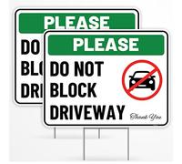 2PC Do Not Block Driveway Sign with Stake, 17 Inches by 13 Inches - Double Sided Signs - Corrugated Plastic - Do Not Block Driveway Sign with Stand