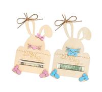 2PC Easter Bunny Money Holder for CashGift,Easter Gift CardHolder Basket Tag,Wooden Cash Gift Holder with String,EasterMoney Ornament,EasterBasket Stuffers Gifts for Baby Boy,Girl,Grandchildren