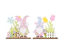 2PC Easter Tabletop Decorations Signs Easter Wooden Table Gnome Decor Party Scene Decorative Props Gifts Decorations for The Home 0rnaments (One Size)