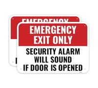 2PC Emergency Exit Only Sign, 14 x 10 Inches - Aluminum - Security Alarm Will Sound If Door Is Opened