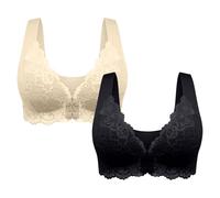 2PC Everyday Bra for Women UK Plus Size Front Fastening Bras Wide Straps Comfortable and Breathable Underwear Full Coverage Bras Bralettes Push Up Bra Ladies Sleep Bra