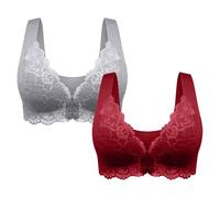 2PC Everyday Bra for Women UK Plus Size Front Fastening Bras Wide Straps Comfortable and Breathable Underwear Full Coverage Bras Bralettes Push Up Bra Ladies Sleep Bra