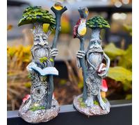 garden mile 22cm Waterproof Resin Garden Ornaments Outdoor Tree Man Statue with Traditional Stone Effect - Pair Fairy Garden Figurines with Gnomes for Outdoor Garden Decor - Set of 2