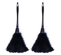 2Pc Fashion Turkey Feather Duster with Black Plastic Handle Cleaning Tool(Black)35cm
