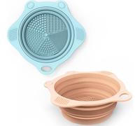 2PC Foldable Silicone Makeup Brush Cleaner Pad Bowls, YalsFTY Portable Mat Scrubber Cleaning Tool for Makeup Brushes (Khaki and Blue)