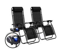 2Pc Folding Zero Gravity Chair Recliner Side Tray & Removable Pillow Portable Outdoor Sun Lounger For Garden, Patio Black