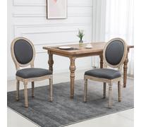 HOMCOM French-style Dining Chairs Set of 2 w/ Linen Upholstery, Backrest, Grey