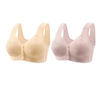 2PC Front Button Wireless Bra for Ladies, Plus Size Full Coverage Front Fastening Tank Bras, Non Wired Padded Support Push Up Tank Bras, Front Closure Bras, Comfy Vest Bra