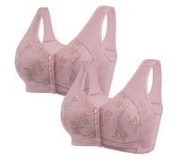 2PC Front Fastening Bras for The Elderly Womens Large Gathering Thin Bra With Breast Support Bras Front Button Wireless Bra Plus Size Non Wired Cotton Vest Bralettes Sexy Everyday Bralettes (50)