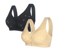 2PC Front Fastening Bras for Women UK Plus Size Women's Bras Non Wired Full Coverage Soft Comfortable Daisy Bras for Older Women UK Floral Print Non Wired Front Fastening Sports Bra Sale