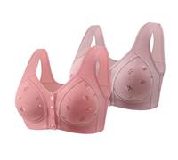 2pc Front Fastening Bras for Women UK Post Surgical Bra Front Closure Cotton Mastectomy Bra for Medium Elderly Women Lace Embroidery Wireless Push Up Bralette Comfort Seamless Breathable Bras