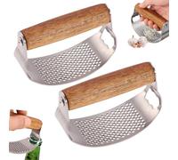 2Pc Garlic Press, Stainless Steel Garlic Press Crusher with Wooden Handle, 2 in 1 Garlics Presses Rocker with Can Opener, Garlics Presses Rocker Mincer, GarlicRocker Crusher Tool for Kitchen