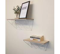 2pc Geometric Floating Shelves Wooden Shelving Storage White Wall Shelf Hanging Marco Paul White One Size