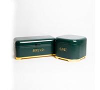 2Pc Gift-Tagged Hunter Green Kitchen Storage Set With Textured Cake Tin And Bread Bin - Lovello