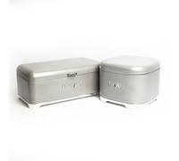 2Pc Gift-Tagged Shadow Grey Kitchen Storage Set With Steel Cake Tin And Bread Bin - Lovello