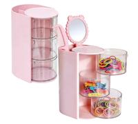 2PC Hair Accessories Organizer with Hair Brush Holder, Rotatable Spinning Makeup Brush Holder Organizer with Dividers for Earring, Ring, Hair Clip and Hair Accessories, Bathroom Bedroom Storage