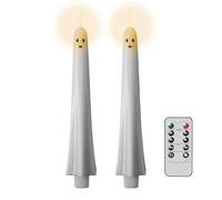 2Pc Halloween Ghost Flameless Candles | Ghost LED Taper Candles | Battery Fake Candle with Remote Control & Timer | Flickering Electric Candle Sticks Halloween Decor for Fireplace & Window