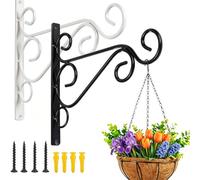 2Pc Hanging Basket Bracket, Plant Hanger Hook Black Fence Hooks with Screws | Black + White Brackets for Hanging Basket Metal Wall Mount Planter Hanger for Bird Feeder, Lantern, Planter, Flower Pot