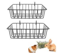 2pc Hay Feeder for Rabbit, Guinea Pig, Bunny, Chinchilla, Metal Frame Hay Feeder, Hanging Feeder Small Animal Basket with Hook Metal Grass Holder (Black 2PC)