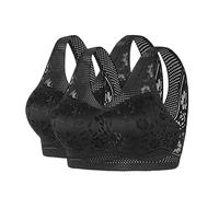 2PC High Support Bras for Women Wide Strap Adjustable Strap Full Coverage Up Bra Comfortable No Underwire Wireless Bras Athletic Bra for Women Plus Size Non Wired (Black, XXL)