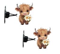 2Pc Highland Cow Car Air Fresheners Vent Clip | 2D Scent Vent Air Freshener Clip | Highland Cattle Shape Perfume Diffuser Interior | Acrylic Aromatherapy Diffuser Vents for Car Decorations Interior