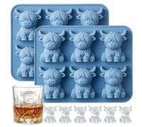 2PC Highland Cow Ice Cube Tray, 3D Highland Cow Ice Cube Molds, 6 Cavity Silicone Animal Ice Cube Tray for Candy, Jelly, Chocolate, Reusable Mini Highland Cow Gifts for Farmhouse Kitchen Accessories