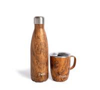 2pc Hydration Set with Teakwood Reusable Water Bottle, 750ml and Travel Mug, 350ml S'well Brown One Size