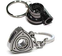 2PC Keychain Set - Wankel Rotary Engine & Turbo Keychain Combo, Gunmetal, One size