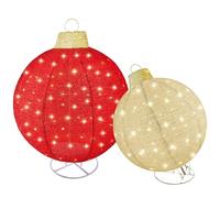 2pc Large Outdoor Christmas Ornament Set - HOYECHI Oversized Christmas Decorations Outside Pop-Up Balls, Light Up Large Balls Holiday Decor with 200 LED Lights,8 Light Functions - Red/Gold