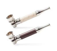 2pc Long Realistic Wood Grain Tobacco Pipe, Wooden Classic Texture Smoking Pipes With Cleaner Tamper Tool Black Bag