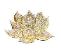 2Pc Lotus Flower Patch Embroidered DIY Bag Appliques Sew On Patches for Clothes Dress Accessory 9.5 * 6.5CM for Clothing Jeans Jackets Bags(Golden)