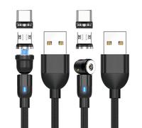 2PC Magnetic Charging USB-C Cable, 18W 540° Rotating 3-in-1 Phone Charging & Data Transfer Type C Charger Braided Cable for Samsung/Micro USB Devices (1M+2M)
