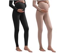 2Pc Maternity Leggings Over Bump Maternity Yoga Pants High Waisted Thermal Pregnancy Pants High Waist Opaque Comfortable Pregnancy Leggings Over The Belly Gestation Stretch Yoga Active Pant Black