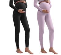 2Pc Maternity Leggings Over Bump Maternity Yoga Pants High Waisted Thermal Pregnancy Pants High Waist Opaque Comfortable Pregnancy Leggings Over The Belly Gestation Stretch Yoga Active Pant Dark Gray