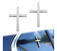 2PC Metal Christmas Cross Emblem Sticker, 3D Car Cross Sticker, 3D Dimensional Metal Decorations for Car Laptops Refrigerator Luggage Motorcycle (Silver)