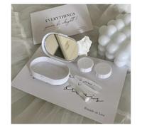 2pc Mini Solid Color Contact Lens Case Container Travel Holder Storage Eye with Mirror(White)