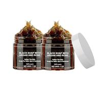 2PC Morocco Soap Body Scrub Soap With Argan And Rose, Blacks Bar Exfoliating,Smooth Body, Moroccan BlackSoap Hammam Bar Dispenser Bathroom
