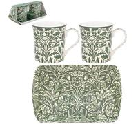 The Leonardo Collection Wm. Morris Acorn Fine China Acorn Mugs On Tray Set 2 x 300ml for Hot & Cold Drinks | Durable Coffee Cups for Home & Office | Easy-to-Hold Coffee Mugs for Daily Use