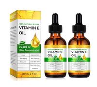 2PC Natural Vitamin E Oil for Skin & Hair,75,000 IU Ultra Concentrated,Intensely Hydrating Dry Skin Treatment for Face, Scars & Hair,2 fl oz / 60ml