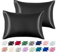 2pc New Queen/Standard Silk~y Satin Pillow Case Multiple Colors (Black, Standard)