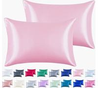 2pc New Queen/Standard Silk~y Satin Pillow Case Multiple Colors (Pink, Standard)