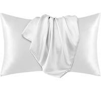 2pc New Queen/Standard Silk~y Satin Pillow Case Multiple Colors (White, Standard)
