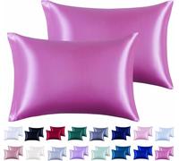 2pc New Queen/Standard Silky Satin Pillow Case Multiple Colors (Purple, Standard)