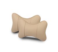 (2PC-No logo-Beige) 2Pcs Car Neck Pillow Pu Leather Seat Support Headrest Embroidery For Kia